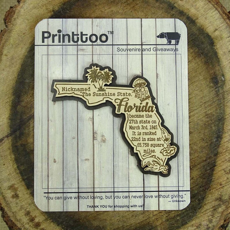 Printtoo USA Florida State Map Wooden Magnet Souvenir Fridge Magnet