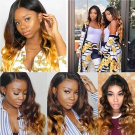 Bafamiya Bundles Human Hair Omber Body Human Hair Bundles Natural Chocolate Brown T1B/4/30 Human Hair Bundles Unprocessed Brazilian Wave Bundles Human Hair Quick Weave for Hair Extension