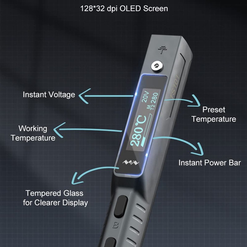 MINIWARE Mini Elektrolötkolben Kit TS101, Einstellbare Temperatur 50°C -400°C, Programmierbar,