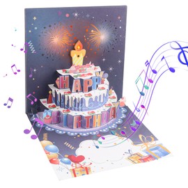 ElysianTails Birthday Card,3D Pop up Happy Birthday Card,Happy Birthday Music & Blowable LED Light Birthday Cards For Mom Dad Daughter Sister Friends Son,Blue
