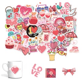 100PCS Love Stickers Heart Shaped Pink Stickers Cute Heart Stickers Love Waterproof Scrapbooking Stickers Decorations Set for Laptop,Computer,Luggage,Skateboard,Water Bottles and Scrapbook