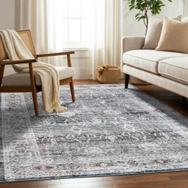 Delara Machine Washable Area Rug, Soft & Durable, Non-Slip, Stain Resistant Rug for Bedroom, Living Room, Dining Room, High Traffic Areas. (Twilight Ash, 3' X 5')