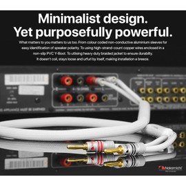 Nakamichi Excel Series 24k Gold-Plated Banana Plug with (3ft) Speaker Cable Wire 99.9% Oxygen-Free Copper (OFC) Heavy Duty Braided for Amp Hi-Fi Home Theater - White (12AWG / 3ft / 0.9m)