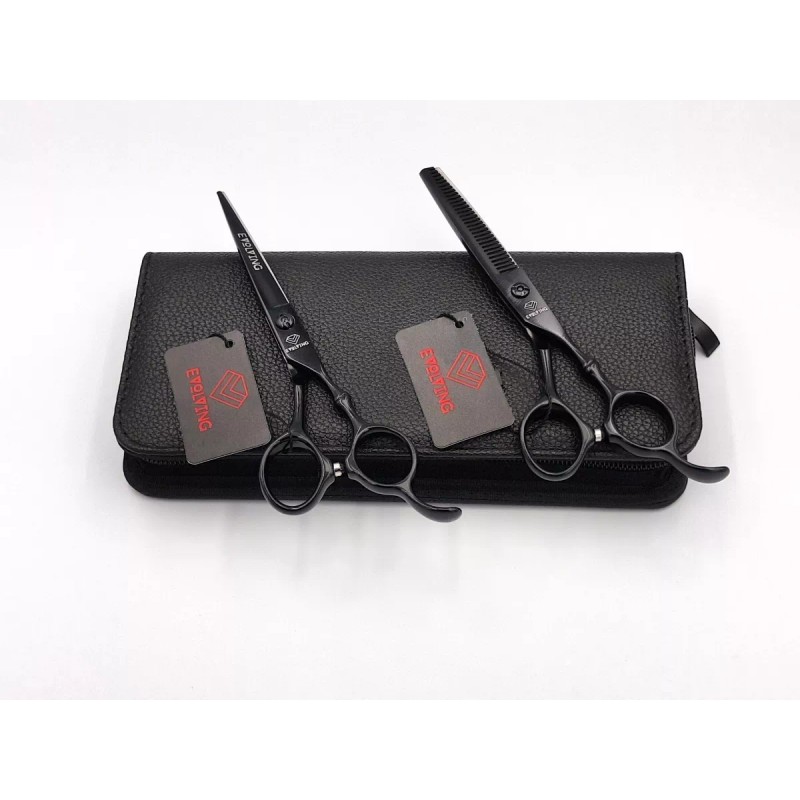 EVOLVING Tijeras Negro Mate Con Peines Al Carbon Barbero Estilista
