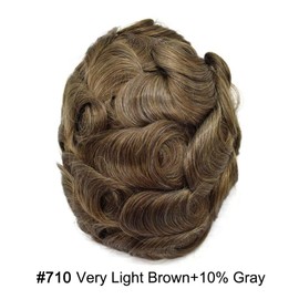 RESHE Toupee for Men All Poly Mens Toupee Human Hair Replacement System 0.1mm PU Injected Man Hair Piece Black Brown Blonde Gray Male Wigs 8"x10" #710 7# VERY LIGHT BROWN WITH 10% SYNTHETIC GREY