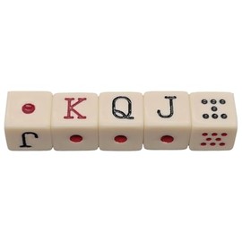 Spanish Poker Dice Set – 16mm 6-Sided Squared Corner Dice – Dot K Q J 8 7 Symbols (Ivory, 05 Dice)