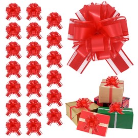 RIBBOOO 20pcs 7 Inch Pull Bows Red Gift Wrap Bows for Gift Wrapping Ribbon Pull Gift Bows for Gift Basket Flower Wrapping Christmas Mother’s Day Valentine's Day Birthday Party Decorations