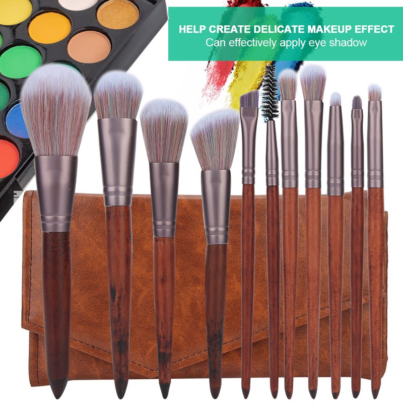 11pcs Artificial Fiber Brush Hair Wooden Handle Facial Makeup Brushes