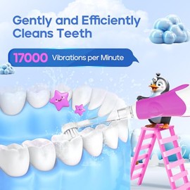 SEAGO Toddler Electric Toothbrushes for Baby Ages 0-3 Years, Baby Toothbrush with Smart Timer and Suction Base, 4 Replacement Brush Heads SG-513(Purpl