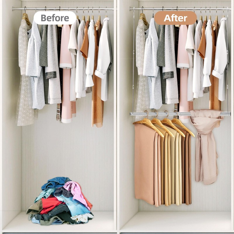 STORAGE MANIAC Hanging Closet Rod, Adjustable Width and Height Closet