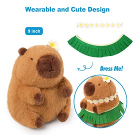 Ditucu Cute Capybara Plush Wear Hawaiian Style Grass Skirt Capibara Stuffed Animals Plushies Toys Hugging Gifts for Kids Brown 11.8 inch