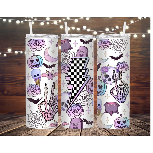 Handmade Pastel Halloween Metal Tumbler, Goth, Water bottle, gift, girlycore,