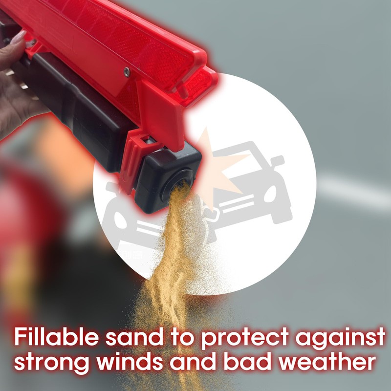 LunaSync Warning Triangles with Carry Case, 3 Pack Safety Triangles,