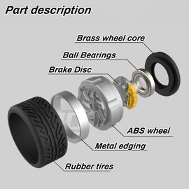 WAVEIST 1/64 Wheels Dynamic Bearing Wheels with Disc Brake Rubber Tires,Smooth Rotation,Real Rider Series for Car Culture Modification-1 set a Pack,Silver-plated Five-axle Spokes.(DF-D5)