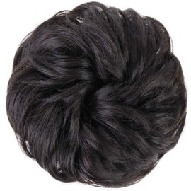 MORICA 2PCS Messy Bun Hair Piece, Fake Hair Messy Bun Scrunchies For Thin Hair Extension Curly Wavy Synthetic Chignon Ponytail Hair Pieces for Women (Black Brown)