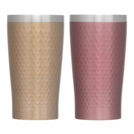 maebata 51432 Thermo-Tumbler, Pair of Vacuum Insulated, Double Wall Construction, Stainless Steel, Luxe, Gold & Pink, 11.8 fl oz (340 ml), Gift Set