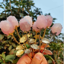 Crystal Rose Gemstone Flower,Crystal Jewelry,Carved Crystal Home Decoration,Reiki Heal,Girlfriend Gift,Mom's Gift,Valentines Gift (Silver stem,2piece rose quartz)