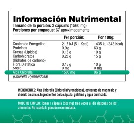Alga Chlorella Orgánica Pared Celular Rota 200 Cápsulas 520 Salud Vida