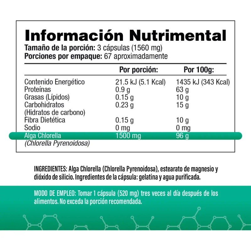 Alga Chlorella Orgánica Pared Celular Rota 200 Cápsulas 520 Salud