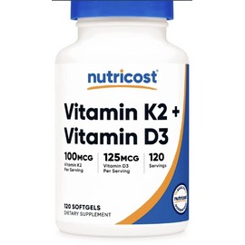 Nutricost Vitamin K2 (100mcg) + Vitamin D3 (5000 IU) 120 Softgels - Gluten Free