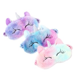 QYCX 3 Pcs Girl's Soft Super Cute Colorful Plush Unicorn Sleeping Masks-Sleeping Eye Masks&Eyepatch-Cartoon Animal Plush Sleep Eye Cover Elastic Hair Eye Mask Cover for Sleeping, Cover for Girls, Women, Boys