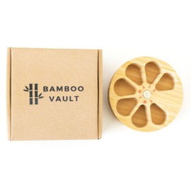 Bamboo Vault Round Pill Box – Natural Bamboo Rotating Pill Organiser for Vitamins, Jewellery & Trinkets – Eco-Friendly, Compact Storage with Magnetic Lid – 100% Recyclable Packaging