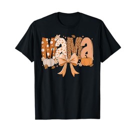 Retro Mama Coquette Bows Leopard Mom Fall Thanksgiving Women T-Shirt