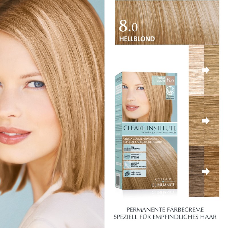 Clinuance Permanent Colouration without Ammonia, Sensitive Hair, 8.0 Light Blonde,