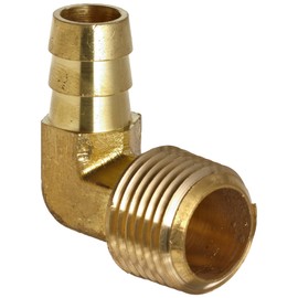 Anderson Metals - 57020-0604 Brass Hose Fitting, 90 Degree Elbow, 3/8" Barb x 1/4" Male Pipe