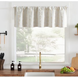 jinchan Boho Valance 95% Blackout Gold Geometric Foil Printed Valance for Kitchen Living Room Modern Farmhouse Room Darkening Bedroom Window Treatment Rod Pocket 1 Panel 16 Inch White