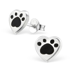 ICYROSE 925 Sterling Silver Black Paw Print Heart Stud Earrings 26293