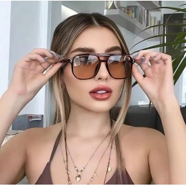 1QualitySpectacles Demi Tea Vintage Square Sunglasses for Women Men Frame Double Bridges Eyewear