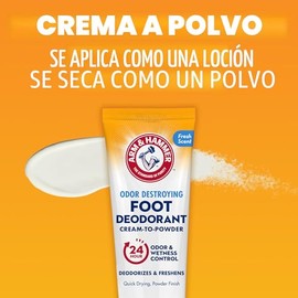 Desodorante de Crema a Polvo Arm & Hammer para Pies, Protección de 24 Horas contra el Olor y Humedad, Antitranspirante Efectivo y de Larga Duración, A