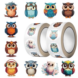 1000 Pieces Owl Sticker Roll for Kids, 10 Styles Cute Cartoon Owls