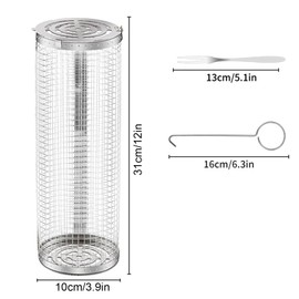 Rolling Grill Basket, 2 Pack Stainless Steel Grilling Baskets BBQ Net Tubes, Portable Outdoor Camping Cooking Barbecue Accessories for Meat, Fish, Vegetables, French Fries