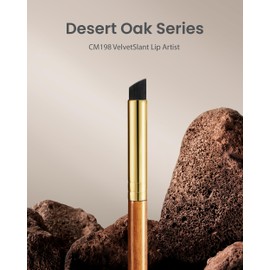 Desert Oak Series VelvetSlant Lip Artist - 45° Slanted Lip Brush for Gradient & Feathered Lips, Ultra-Soft Vegan Nylon, Bubinga Wood Handle (CM 198)