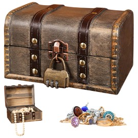 Nizirioo Vintage Wooden Treasure Chest Wooden Treasure Chest with Combination Lock Vintage Look Treasure Chest Storage Vintage Wood Treasure Chest for Decorating and Storing