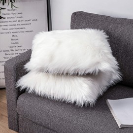 Pack of 2 Decorative Cushion Covers White 45x45CM Decorative Cushion Sheepskin Lambskin Faux Fur Long Hair Sofa Cushion Cuddly Cushion