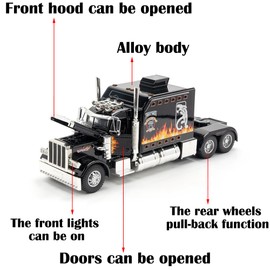 Toy Semi Heavy Truck Model 1/24 Black Alloy Collectible Diecast Vehicles with Lights and Sounds