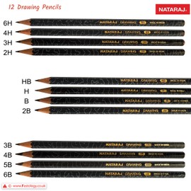 NATARAJ 12 x Grade Pencils Combo Value Pack - B 2B 3B 4B 5B 6B H HB 2H 3H 4H 6H Graded - Draw Sketch Tone Write - Artists Professional Ideal