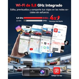 REDTIGER F9 Cámara para Carro 4K Frontal y Trasera 1080P, Wi‑Fi 5.8GHz, GPS, Dashcam Doble con Visión Nocturna, Modo Parking 48H y App, Soporta Tarjet