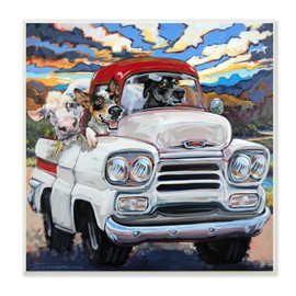 Stupell Industries Cattle Dogs Driving Rustic Truck Southwestern Farm Cow Wall Plaque, 12 x 12, Multi-Color