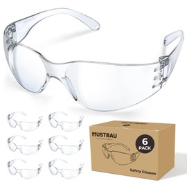 Mustbau Transparent Safety Glasses, Pack of 6, ANSI, AUS, CE, UV380 Certification, Eye Protection Glasses, Safety Glasses, Laboratory Glasses, Transparent Anti-Fog Lenses