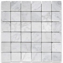 Stone Center Online Carrara White Marble 2x2 Square Mosaic Tile Tumbled Kitchen Bath Wall Floor Backsplash Shower (1 Sheet)