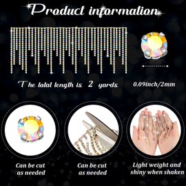 Rhinestone Fringe Rhinestone Trim Rhinestone Fringe Belt Rhinestone Fringe Trim Beaded Fringe Trim Rhinestone Ribbon Tassel Chain for Clothing Accessories DIY Decoration (Silver, AB Color, 2 Yard)