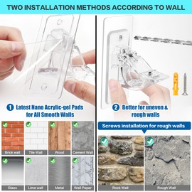 ANDGOO 4 Pack No Drill Curtain Rod Brackets, Holding Up to 17 lbs, PET Self Adhesive Curtain Rod Holders, Adjustable Nail Free Curtain Rod Hooks for Bedroom Bathroom and Living Room