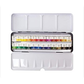 Mungyo Professional Half Pan Size Water Colors Set in Tin Case/Integral Mixing Palette in The lid (24 Colors)