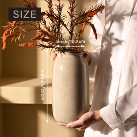 VICTOR & TERESA Rustic Green Vase for Home Decor, 9.8'' Ceramic Vases for Flowers, Farmhouse Decorative Vases for Pampas Grass, Table, Mantel, Living Room, Centerpieces, Gifts for Mom