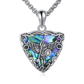 URONE St. Michael Necklace 925 Sterling Silver Saint Michael Pendant Necklace Saint Amulet Catholic Jewellery Gifts for Men Women