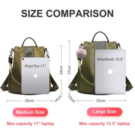 Charmore Charmore Women Backpack Ladies Rucksack Waterproof Nylon School bags Anti-theft Dayback Shoulder Bags, L, Olive-large